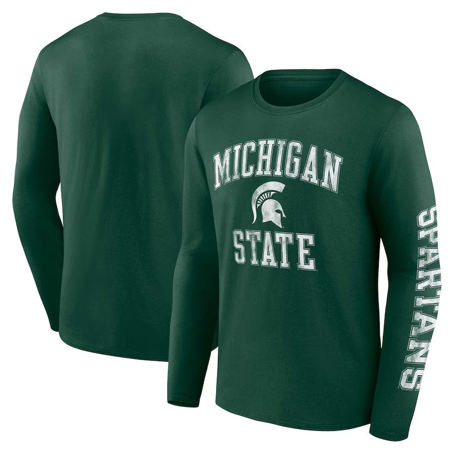 Michigan State Spartans Fanatics Branded Distressed Arch Over Logo Long Sleeve T-Shirt - Green - UKASSNI