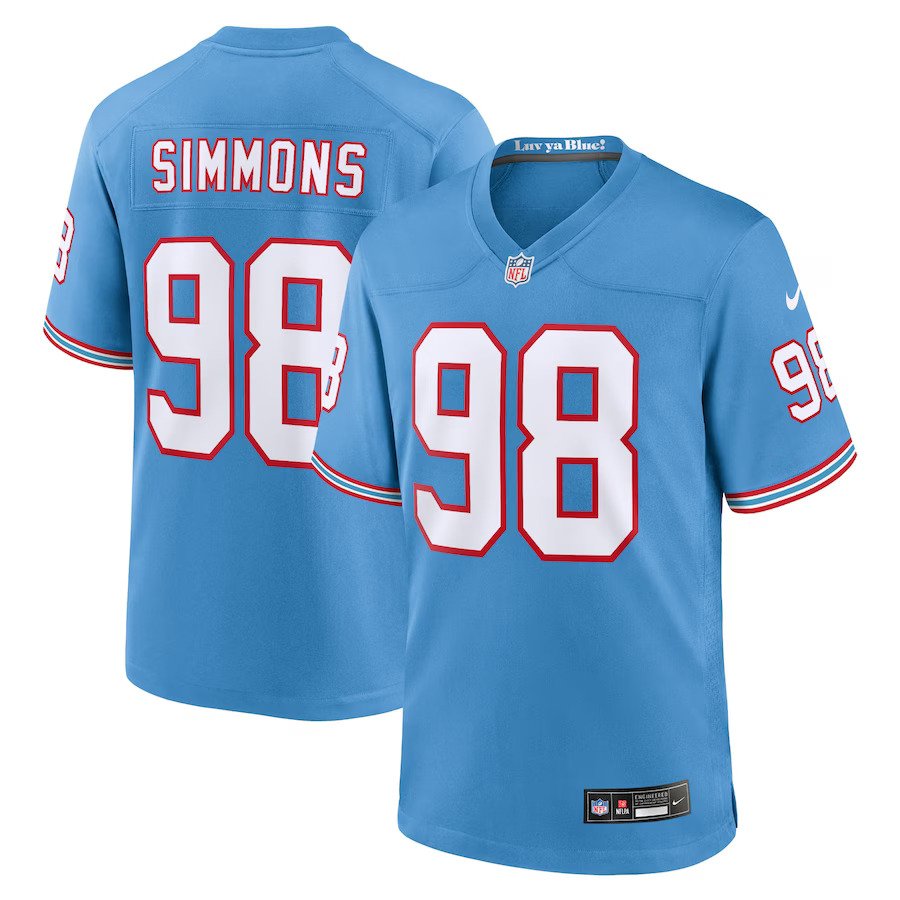 Jeffery Simmons Tennessee Titans Nike Oilers Throwback Alternate Game Player Jersey - Light Blue - UKASSNI