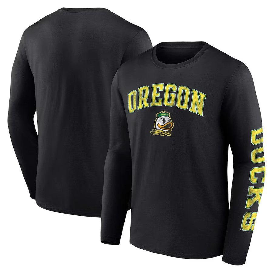 Oregon Ducks Fanatics Branded Distressed Arch Over Logo Long Sleeve T-Shirt - Black - UKASSNI