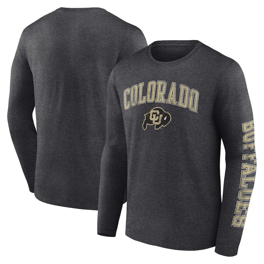 Colorado Buffaloes Fanatics Branded Distressed Arch Over Logo Long Sleeve T-Shirt - Heather Charcoal - UKASSNI