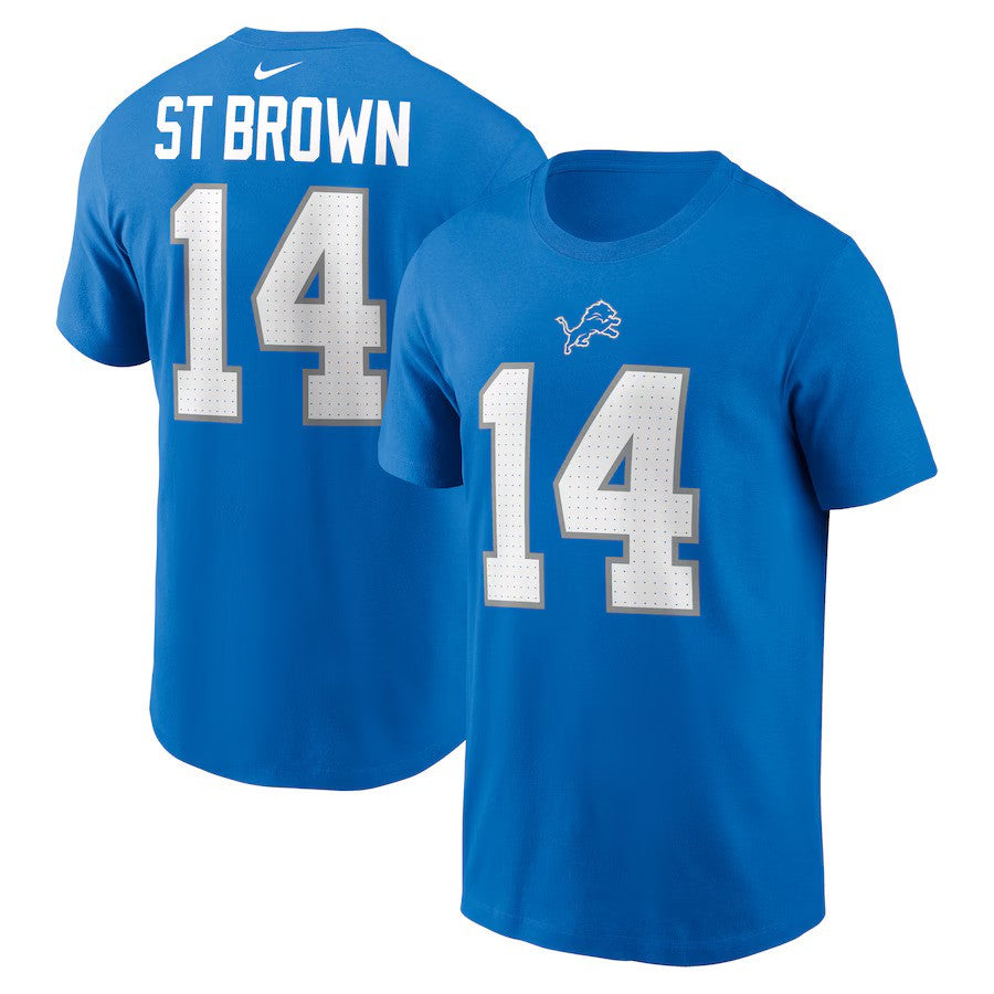 Amon-Ra St. Brown NFL Detroit Lions Nike Name & Number T-Shirt – Blue (USA Stock) - UKASSNI