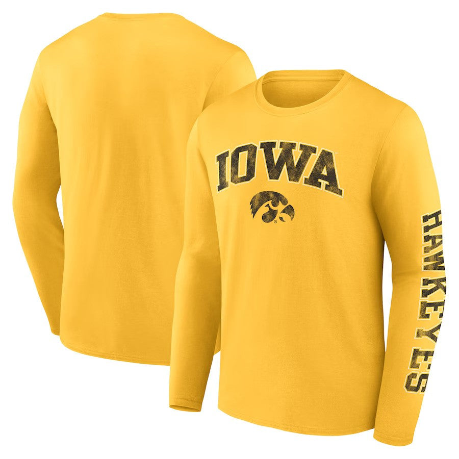 Iowa Hawkeyes Fanatics Branded Distressed Arch Over Logo Long Sleeve T-Shirt - Gold - UKASSNI