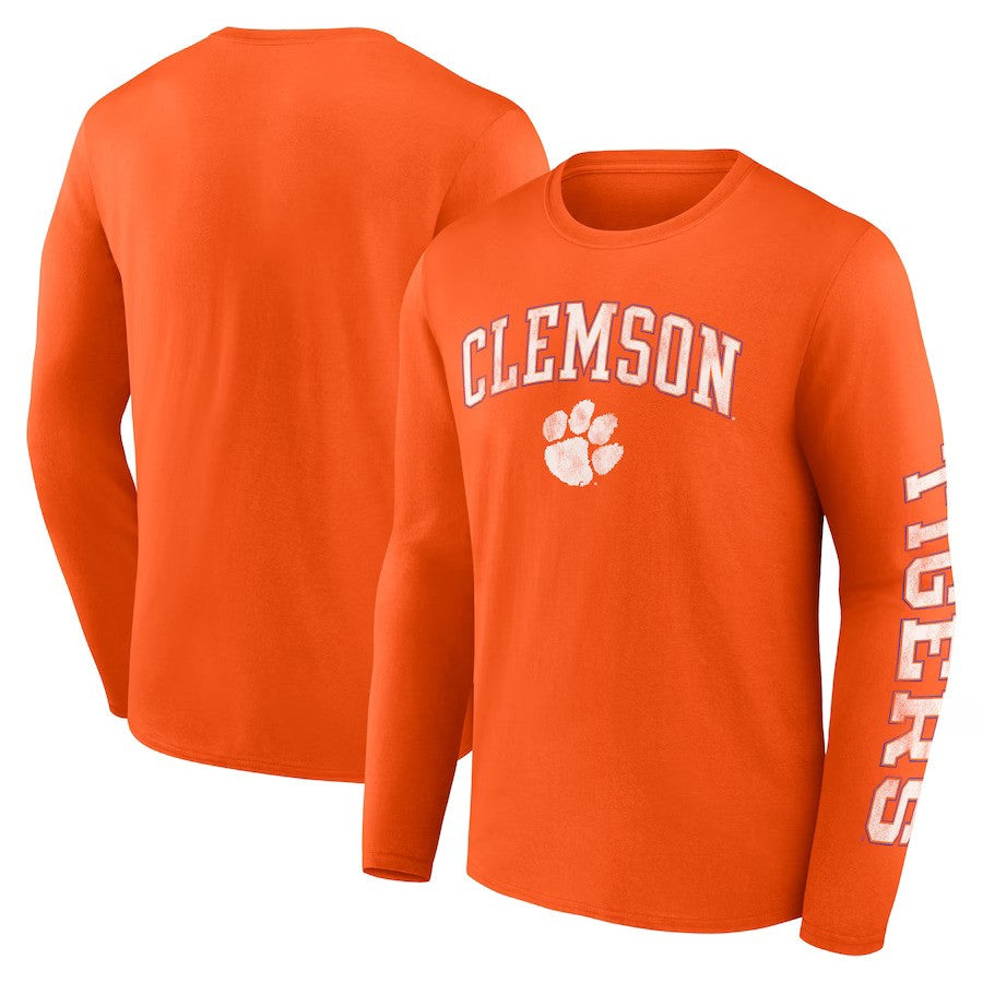 Clemson Tigers Fanatics Branded Distressed Arch Over Logo Long Sleeve T-Shirt - Orange - UKASSNI