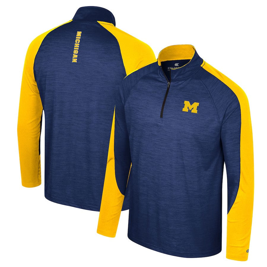 Michigan Wolverines NCAA UK Colosseum 1/4 Zip Raglan Pullover – Navy/Yellow (UK Stock) - UKASSNI