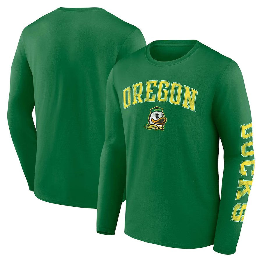 Oregon Ducks Fanatics Branded Distressed Arch Over Logo Long Sleeve T-Shirt - Green - UKASSNI