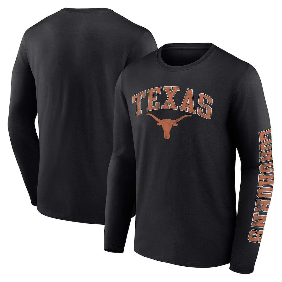 Texas Longhorns Fanatics Branded Distressed Arch Over Logo Long Sleeve T-Shirt - Black - UKASSNI