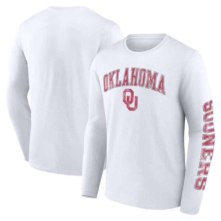 Oklahoma Sooners Fanatics Branded Distressed Arch Over Logo Long Sleeve T-Shirt - White - UKASSNI