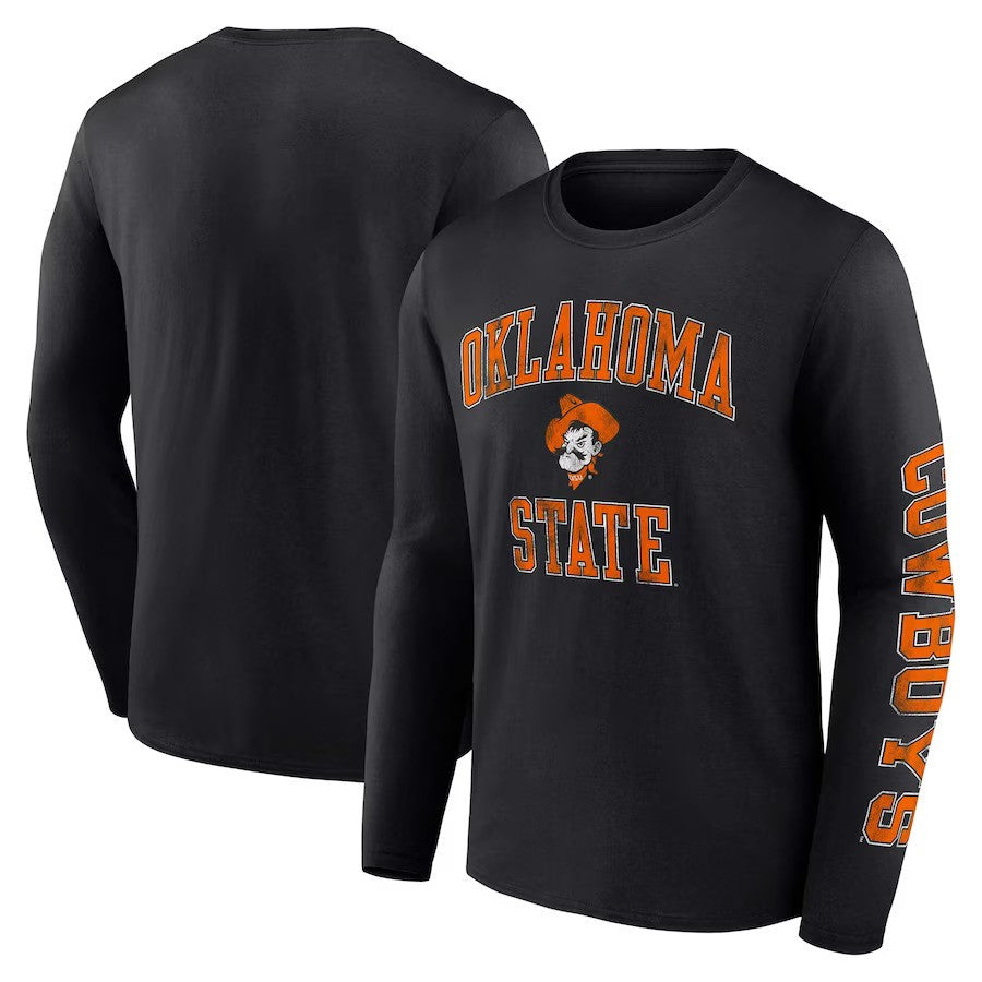 Oklahoma State Cowboys Fanatics Branded Distressed Arch Over Logo Long Sleeve T-Shirt - Black - UKASSNI