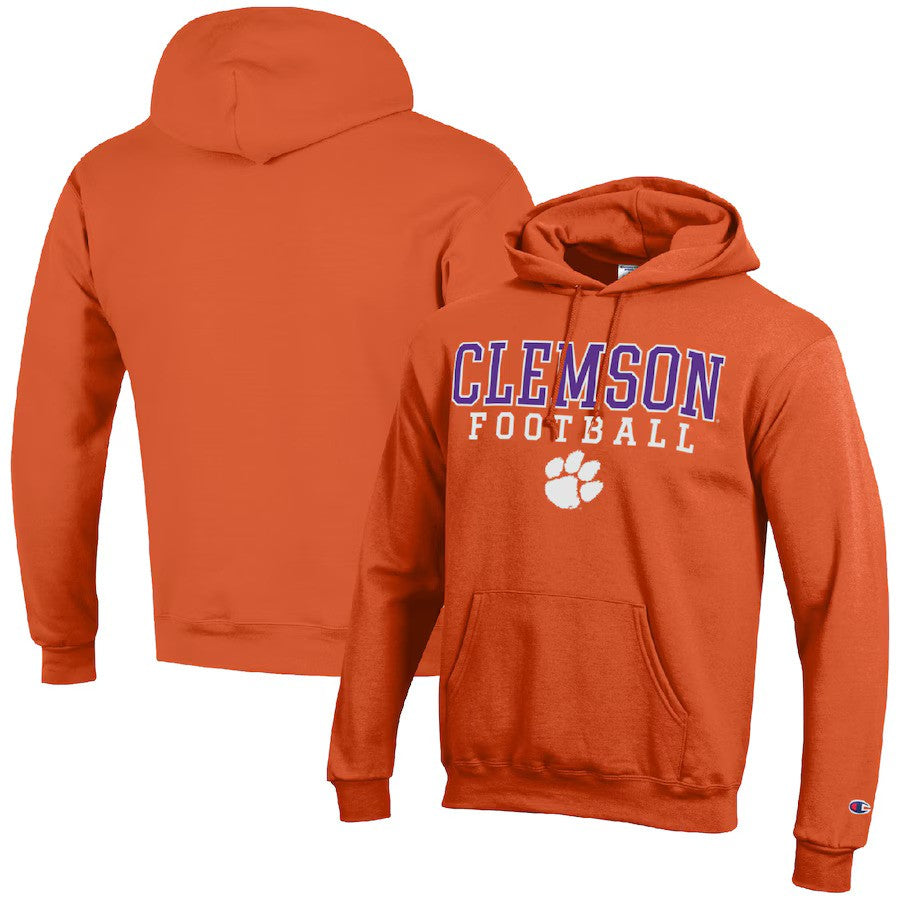 Clemson Tigers NCAA Champion Football Stack Pullover Hoodie - Orange - UKASSNI