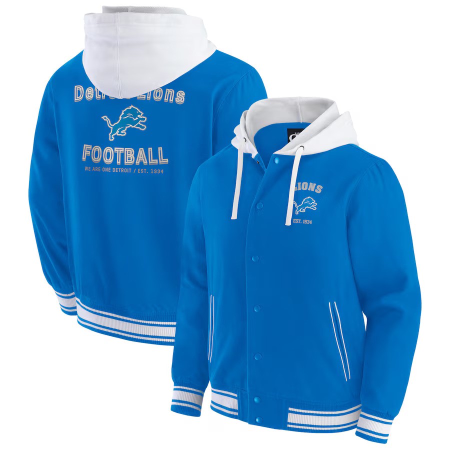 Detroit Lions Darius Rucker Collection Full Snap Hoodie Jacket - Blue (USA Stock) - UKASSNI