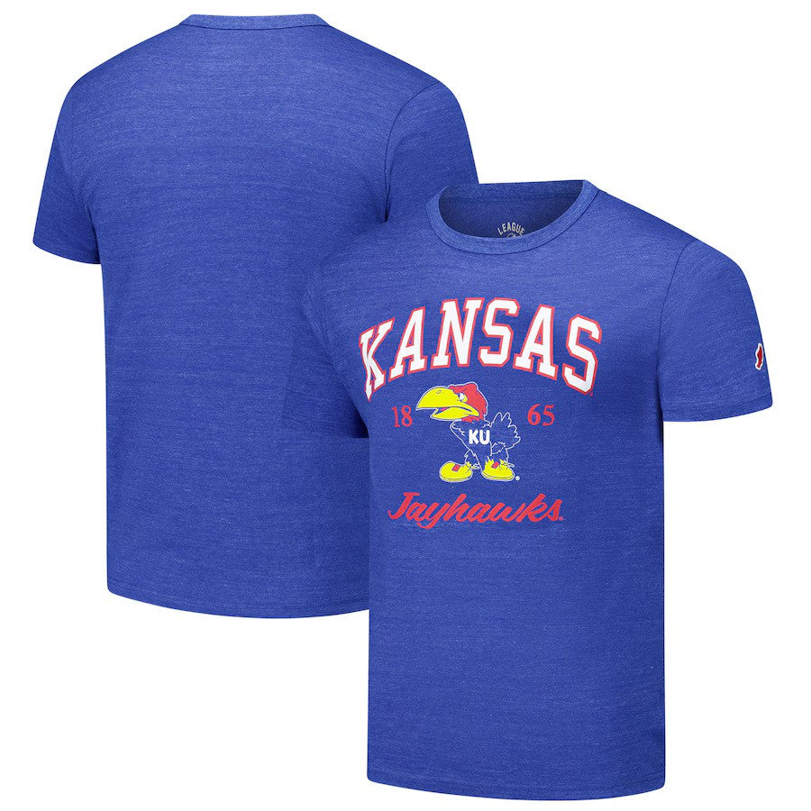 Kansas Jayhawks NCAA League Collegiate Wear Arch Script Victory Falls Tri-Blend T-Shirt - Heather Royal (USA Stock) - UKASSNI