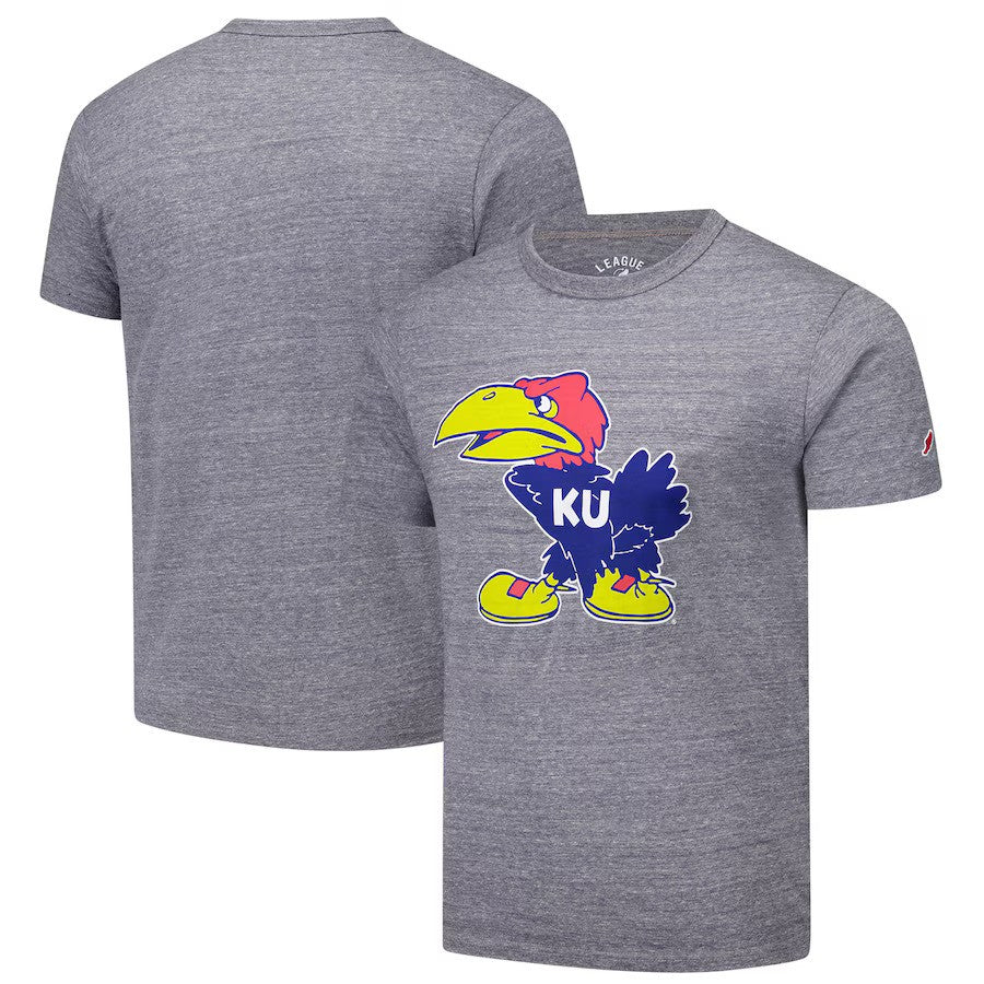 Kansas Jayhawks NCAA League Collegiate Wear Victory Falls Tri-Blend T-Shirt - Heather Gray (USA Stock) - UKASSNI