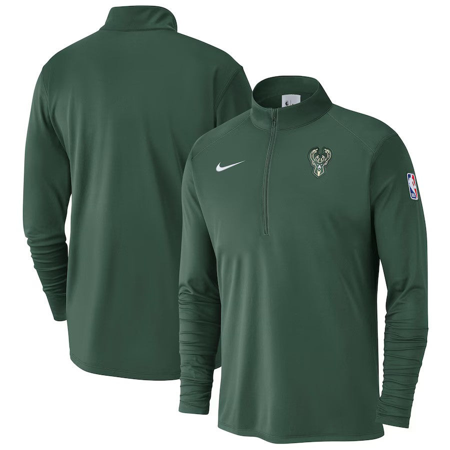 Milwaukee Bucks NBA Nike 2024/25 Courtside Performance Half-Zip Top - Hunter Green - UKASSNI