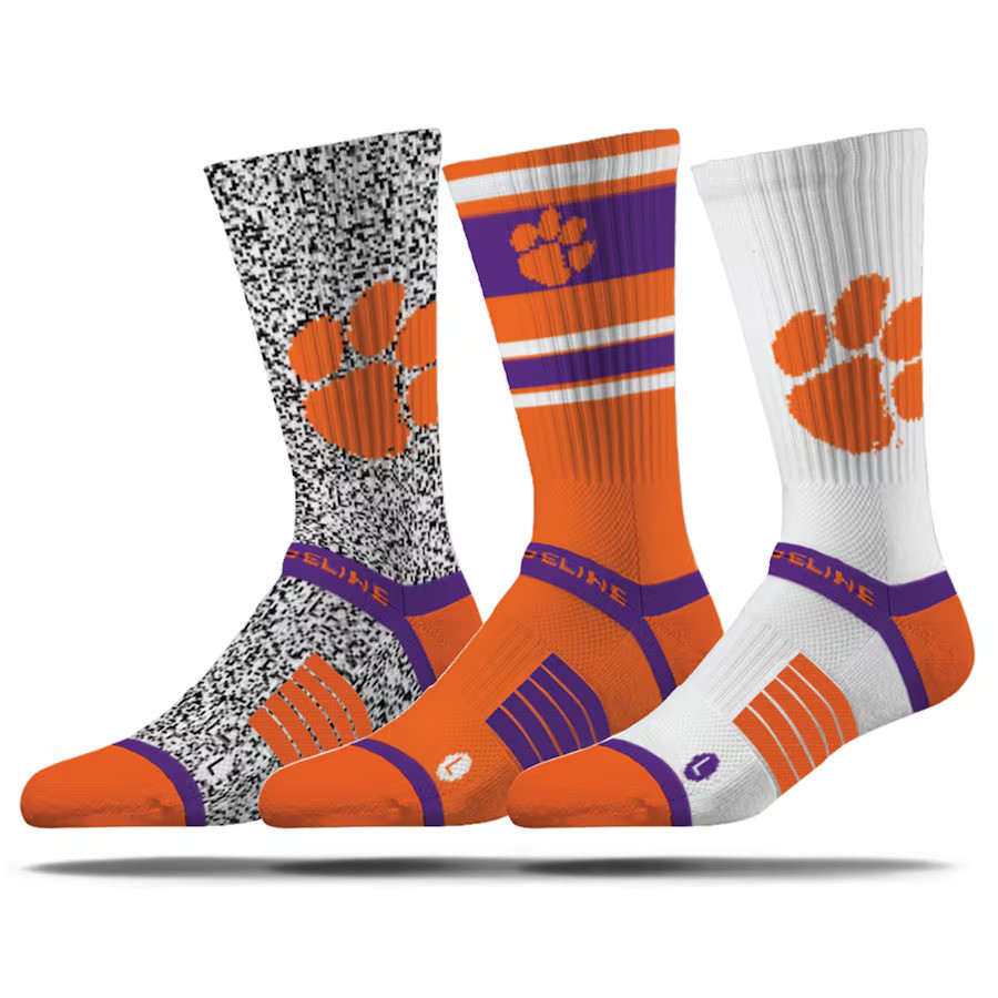 Clemson Tigers NCAA Strideline Unisex Premium Knit Crew Socks Three-Pack – White (USA Stock) - UKASSNI