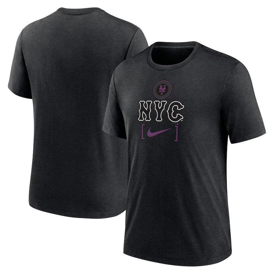 New York Mets Nike 2024 City Connect Tri-Blend T-Shirt - Heather Black - UKASSNI