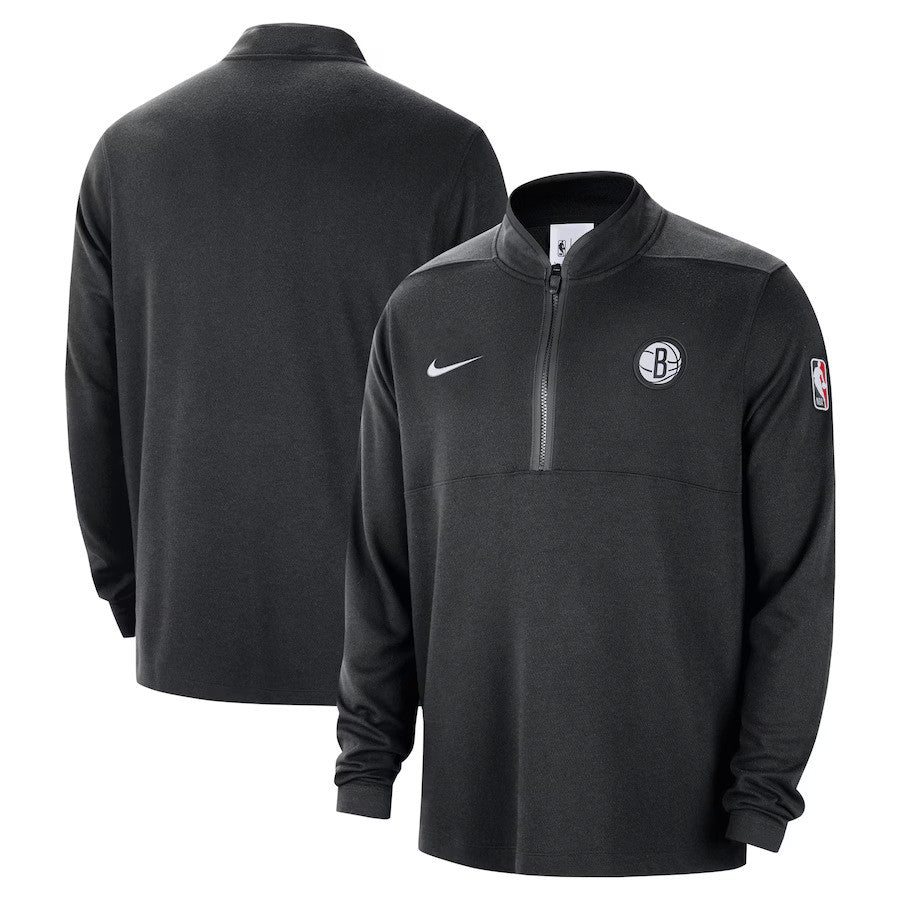 Brooklyn Nets NBA Nike 2024/25 Courtside Performance Half-Zip Top - Black - UKASSNI