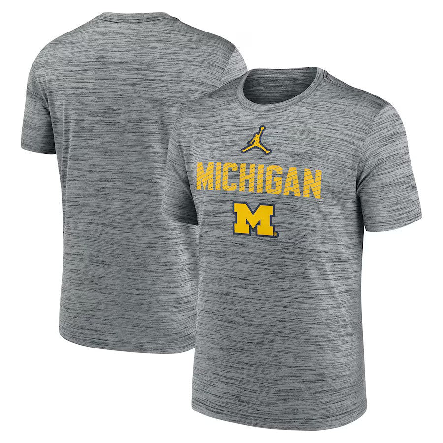 Michigan Wolverines NCAA Jordan Brand Campus Slant Velocity Performance T-Shirt – Heather Gray (USA Stock) - UKASSNI