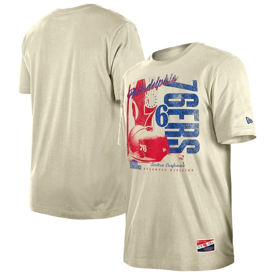 Philadelphia 76ers NBA New Era Distressed Throwback Vintage Color Pack T-Shirt - Cream - UKASSNI