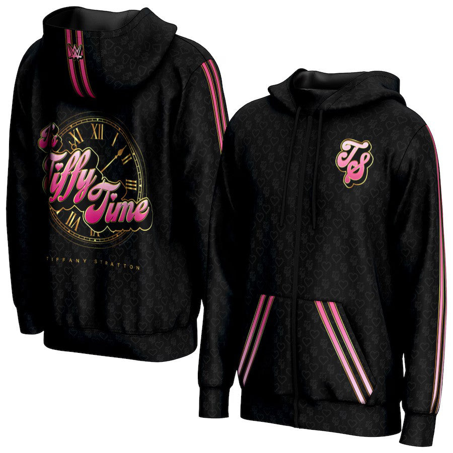 Tiffany Stratton WWE ProSphere Tiffy Time Full-Zip Hoodie – Black (USA Stock) - UKASSNI