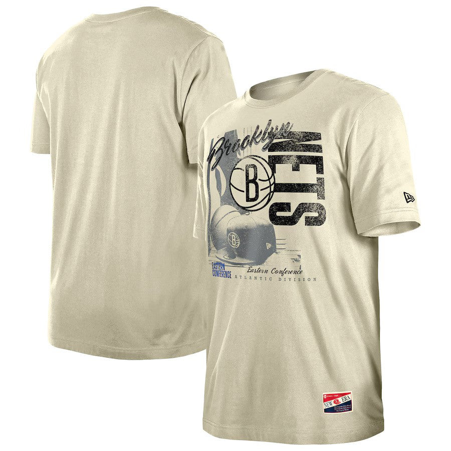 Brooklyn Nets NBA New Era Distressed Throwback Vintage Color Pack T-Shirt - Cream - UKASSNI