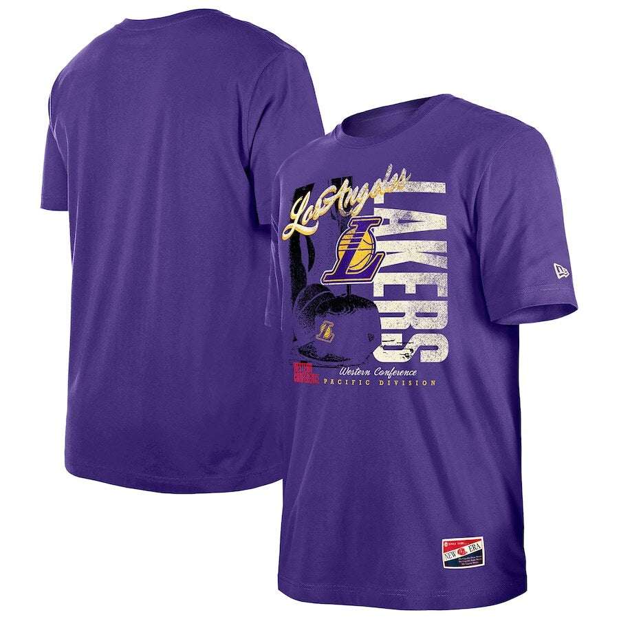 Los Angeles Lakers NBA New Era Distressed Throwback Vintage Color Pack T-Shirt – Purple (USA Stock) - UKASSNI