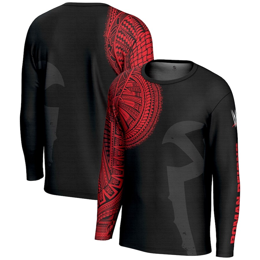 Roman Reigns ProSphere Tattoo Long Sleeve T-Shirt - Black/Red - UKASSNI