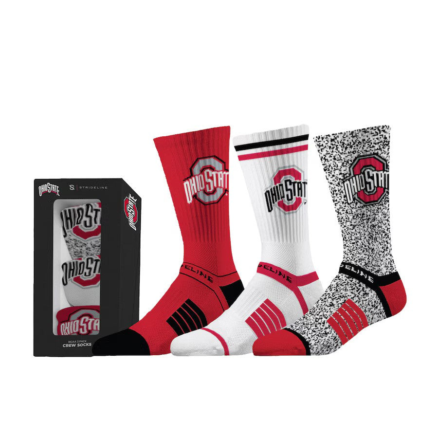 Ohio State Buckeyes NCAA Strideline Unisex Premium Knit Crew Socks Three-Pack – White (USA Stock) - UKASSNI