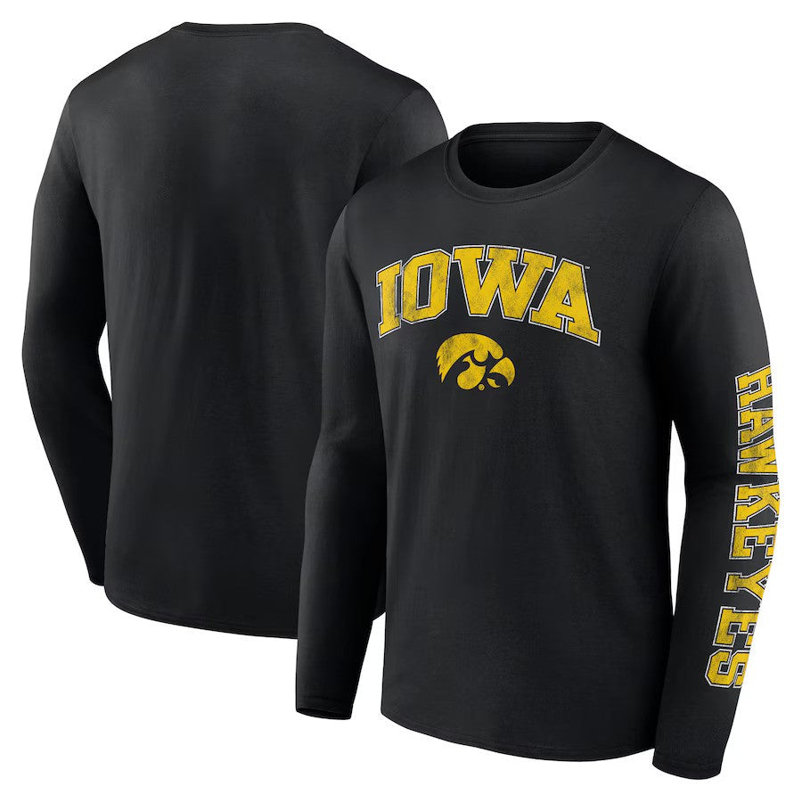 Iowa Hawkeyes Fanatics Distressed Arch Over Logo Long Sleeve T-Shirt - Black - UKASSNI