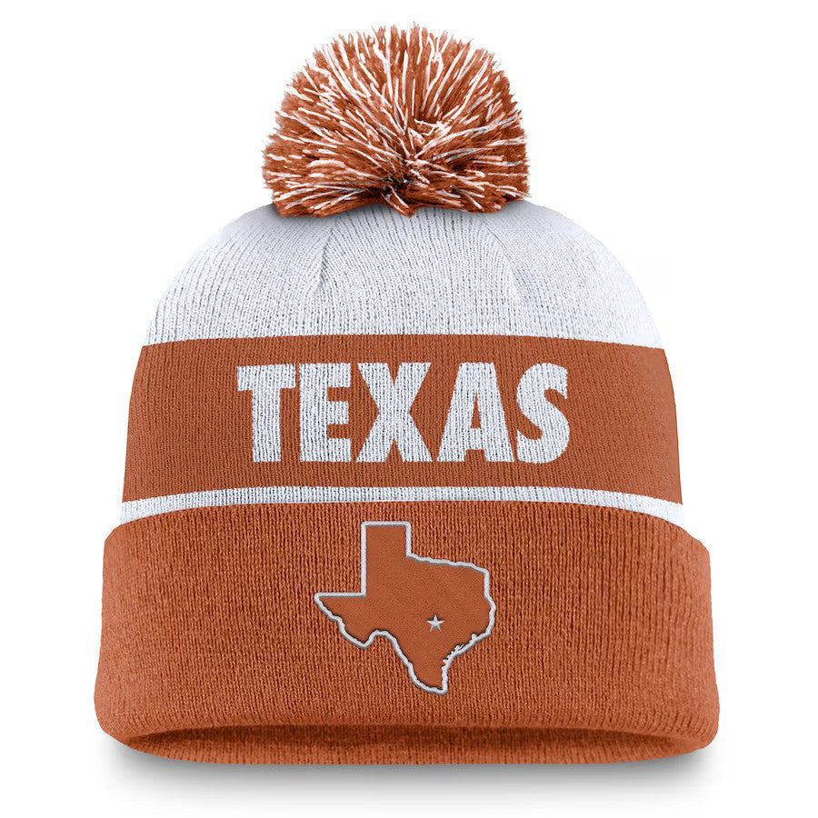 Texas Longhorns NCAA Nike Primetime Peak Cuffed Knit Hat with Pom – White/Texas Orange (UK Stock) - UKASSNI