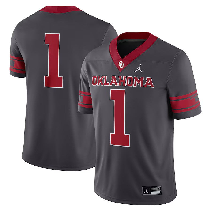 #1 Oklahoma Sooners NCAA Jordan Brand Alternate Game Jersey – Anthracite (USA Stock) - UKASSNI