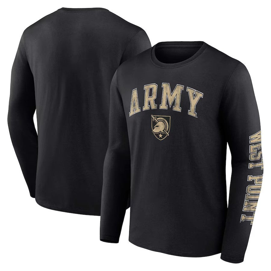 Army Black Knights Fanatics Branded Distressed Arch Over Logo Long Sleeve T-Shirt - Black - UKASSNI