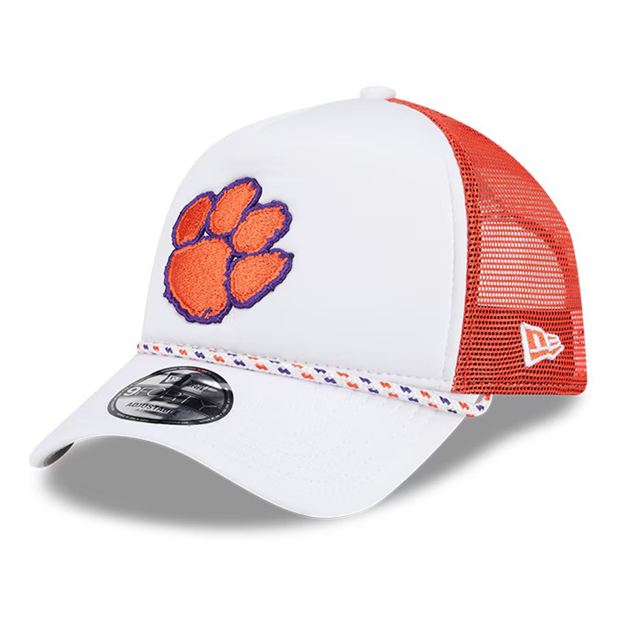 Clemson Tigers NCAA New Era Court Sport Foam A-Frame 9FORTY Adjustable Trucker Hat – White/Orange (USA Stock) - UKASSNI