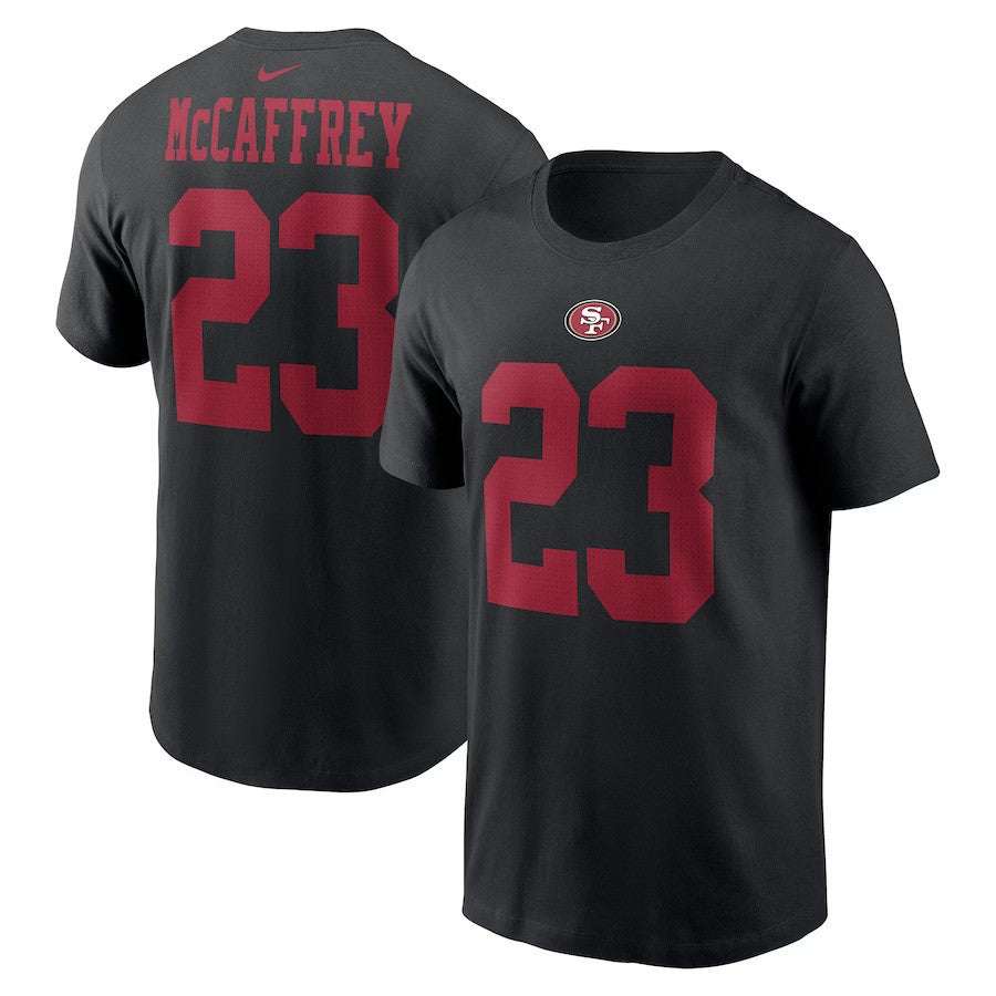 Christian McCaffrey NFL San Francisco 49ers Nike Player Name & Number T‑Shirt – Black (USA Stock) - UKASSNI