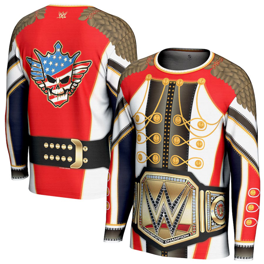 Cody Rhodes WWE ProSphere Entrance Coat Undisputed Championship Long Sleeve T-Shirt – White (USA Stock) - UKASSNI