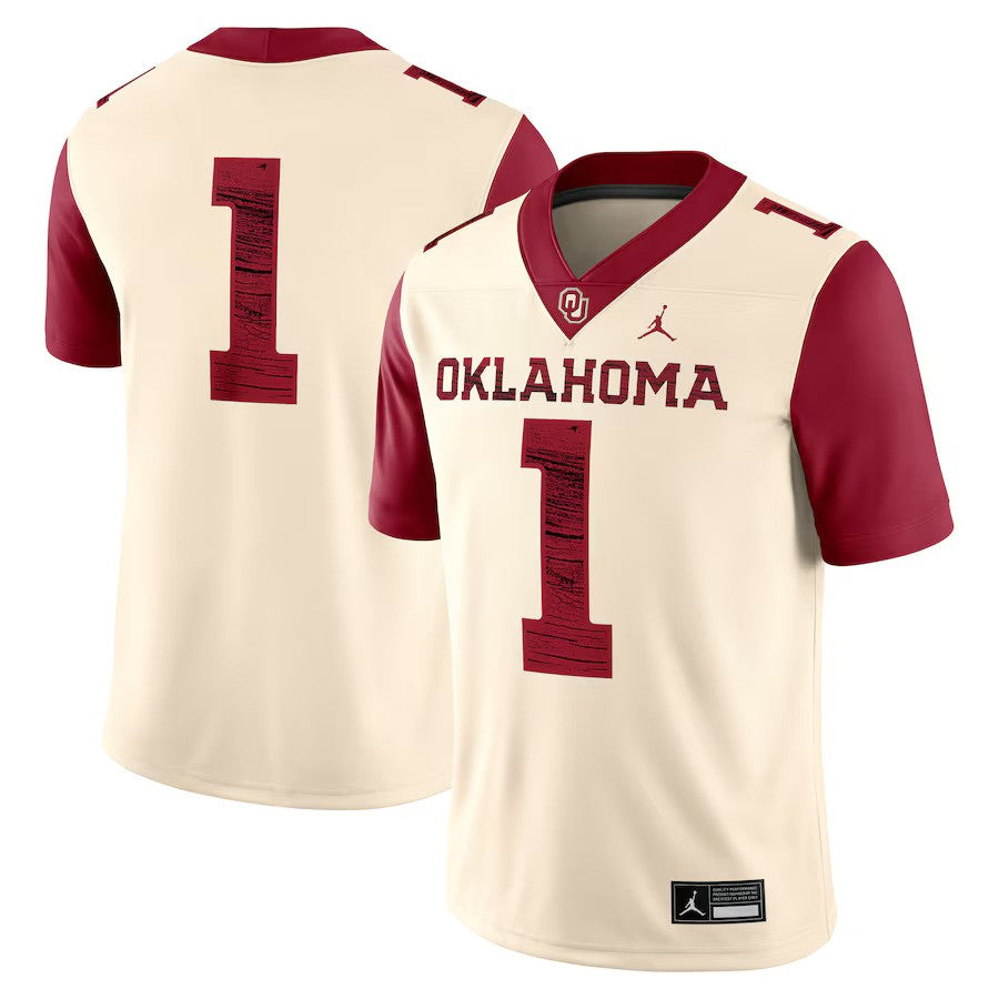 #1 Oklahoma Sooners NCAA Jordan Brand Alternate Game Jersey – Natural (USA Stock) - UKASSNI