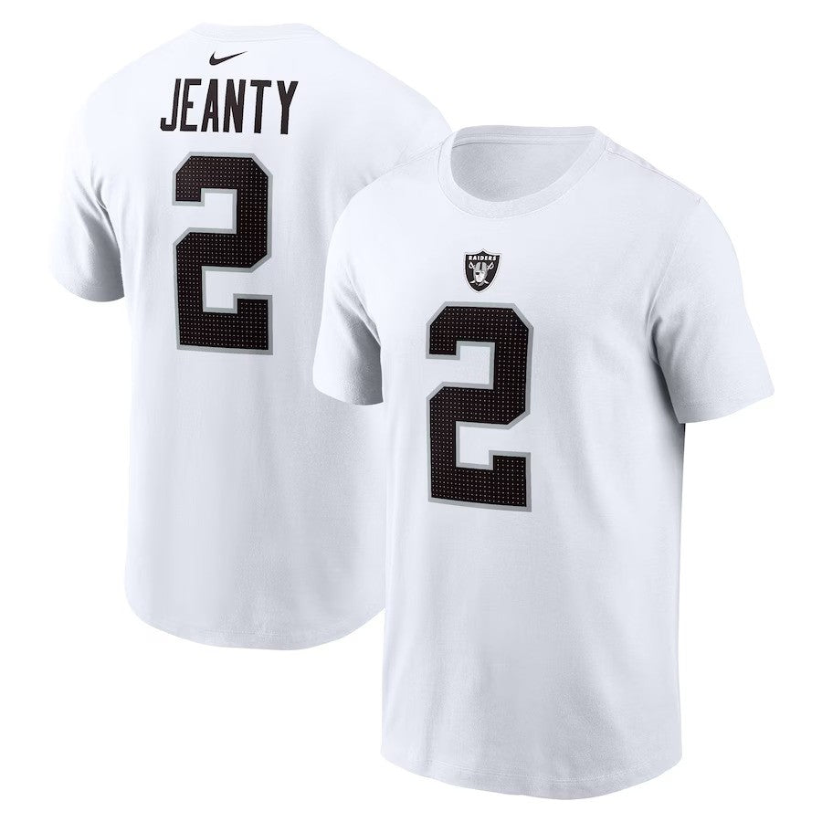 Ashton Jeanty Las Vegas Raiders NFL Nike 2025 Draft First Round Pick Player Name & Number T-Shirt – White (USA Stock) - UKASSNI
