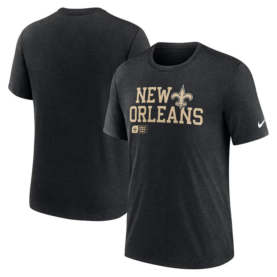 New Orleans Saints NFL Nike Overlap Lockup Tri-Blend T-Shirt - Black - UKASSNI