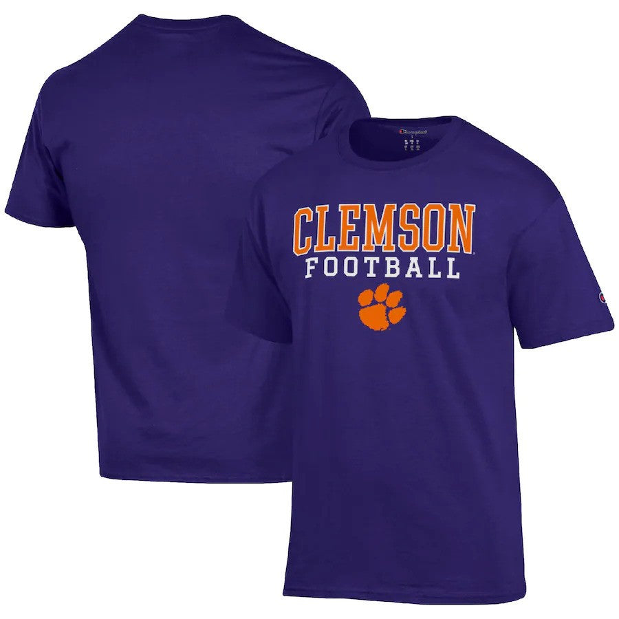 Clemson Tigers NCAA Champion Football Stack T-Shirt – Purple (USA Stock) - UKASSNI