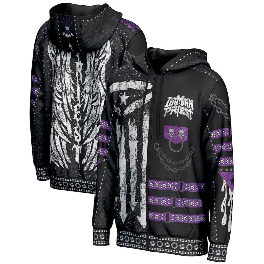 Damian Priest WWE UK Large ProSphere Entrance Full-Zip Hoodie – Black (UK Stock) - UKASSNI