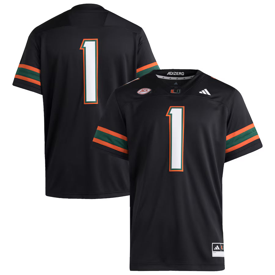 Miami Hurricanes #1 Premier Jersey – Black (USA Stock)