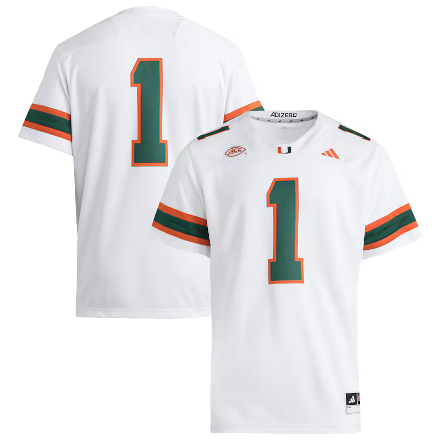 Miami Hurricanes #1 Premier Jersey – White (USA Stock)