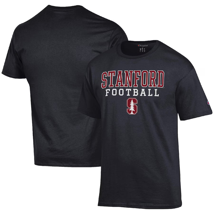Stanford Cardinal NCAA Champion Football Stack T-Shirt - Black (USA Stock)