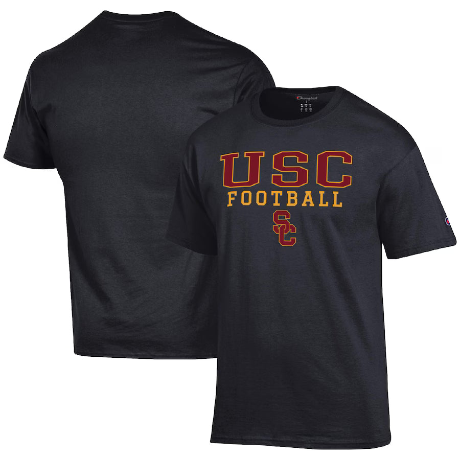 USC Trojans NCAA Large Champion Football Stack T-Shirt – Black (UK Stock) - UKASSNI