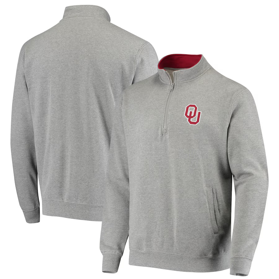 Oklahoma Sooners NCAA Colosseum Tortugas Quarter-Zip Jacket – Heathered Gray (USA Stock)