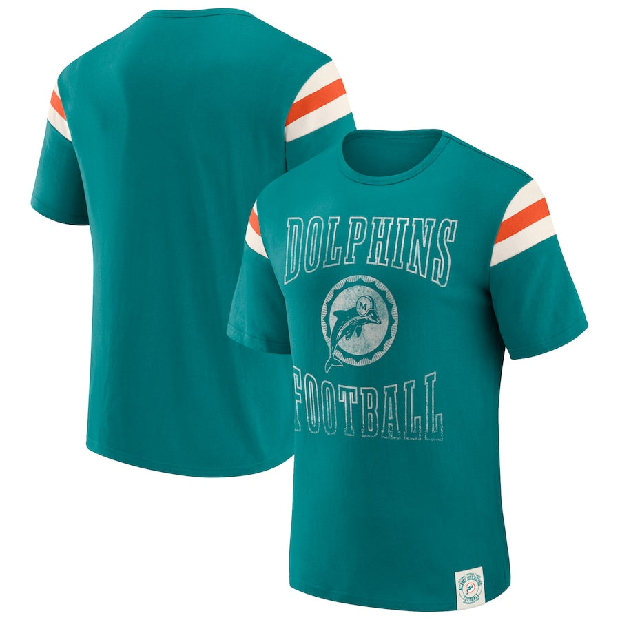 Miami Dolphins Darius Rucker Collection Distressed Throwback Shoulder Stripe T-Shirt – Royal (USA Stock)