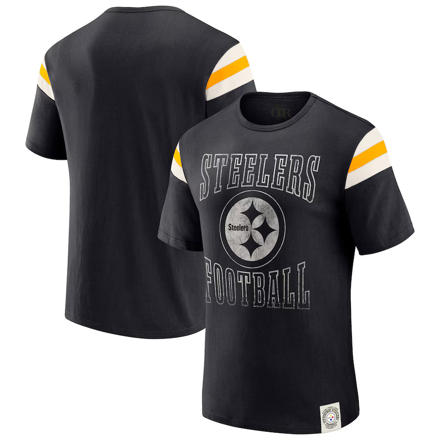 Pittsburgh Steelers Darius Rucker Collection by Fanatics Football Stripe Sleeve T-Shirt - Black (USA Stock)