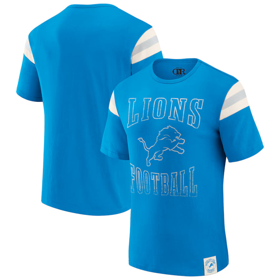 Detroit Lions Darius Rucker Collection by Fanatics Football Stripe Sleeve T-Shirt - Blue (USA Stock)