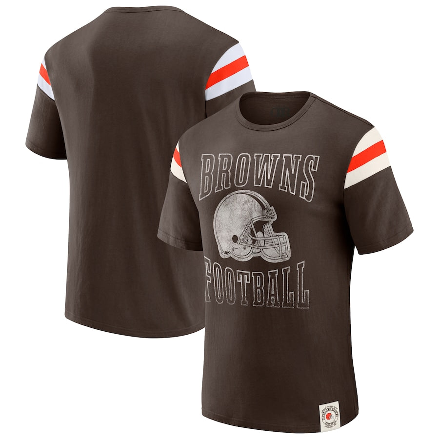 Cleveland Browns Darius Rucker Collection by Fanatics Football Stripe Sleeve T-Shirt - Browns (USA Stock)