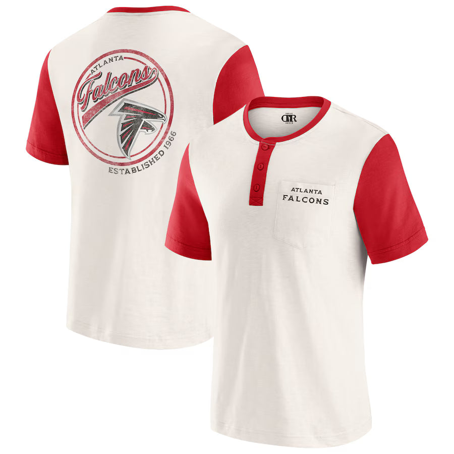 Atlanta Falcons Darius Rucker Collection by Fanatics Henley Colorblock Slub Pocket T-Shirt - Cream (USA Stock)