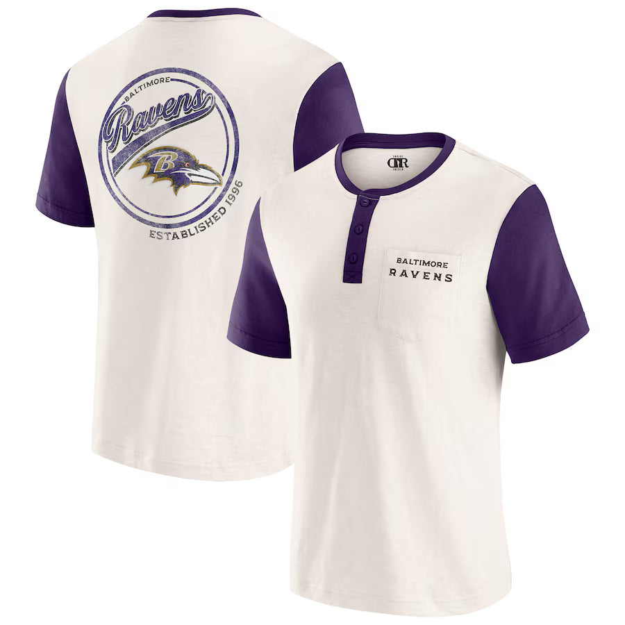 Baltimore Ravens Darius Rucker Collection by Fanatics Henley Colorblock Slub Pocket T-Shirt - Cream (USA Stock)